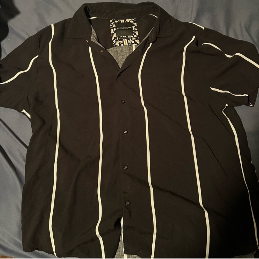 Denim & Flower Black Shirt with White Stripes